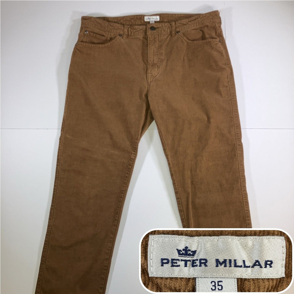Peter Millar Corduroy Pants Mens 35 Tan Brown 5 Pocket Stretch Classic Fit 35x28